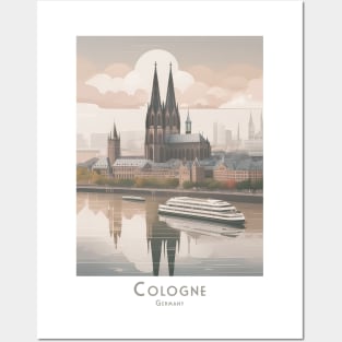 Vintage Retro Germany Majestic Cologne Cathedral and River View Posters and Art